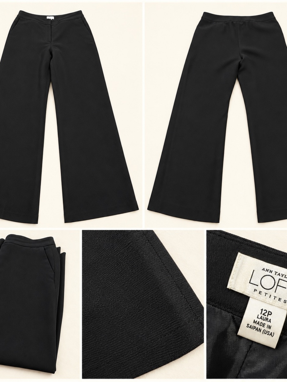 LOFT Petites Laura Black Wide-Leg Pants | 12P | Fully Lined